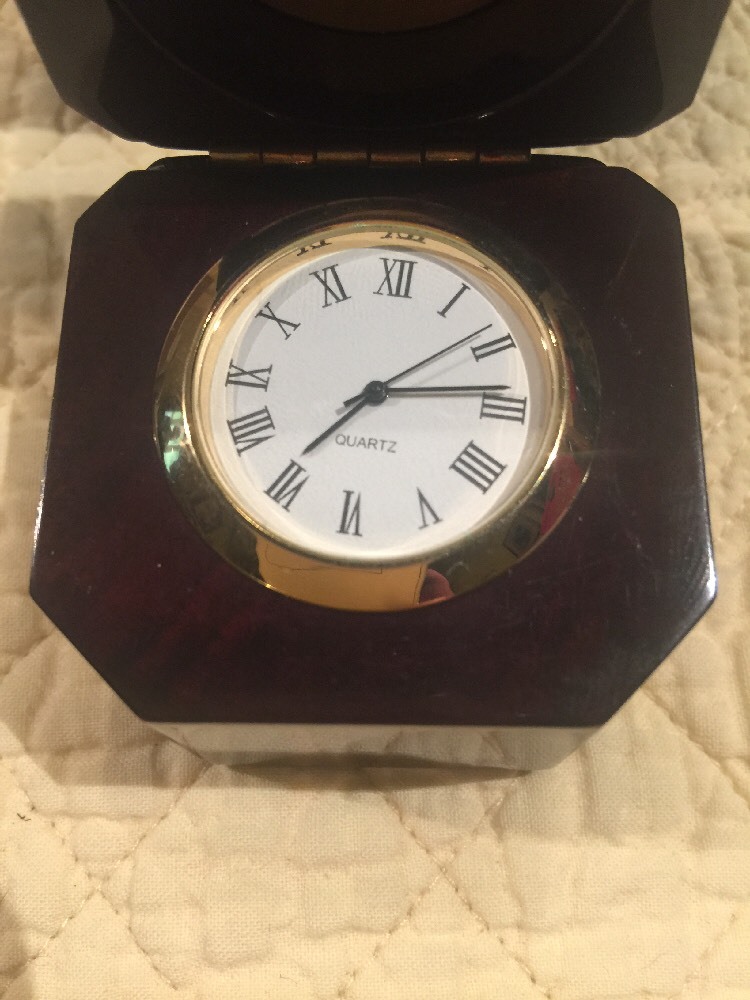 Solid Dark Dark wood Quartz Desk Clock 2" X 2" New In Box