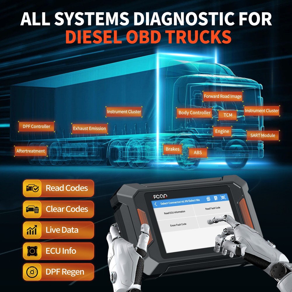 Heavy Duty Truck OBD2 Scanner Full System DPF Regen Code Reader Diesel Scan Tool