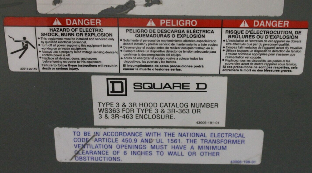 Square D 37S2952HBCU Single Phase General Purpose Transformer