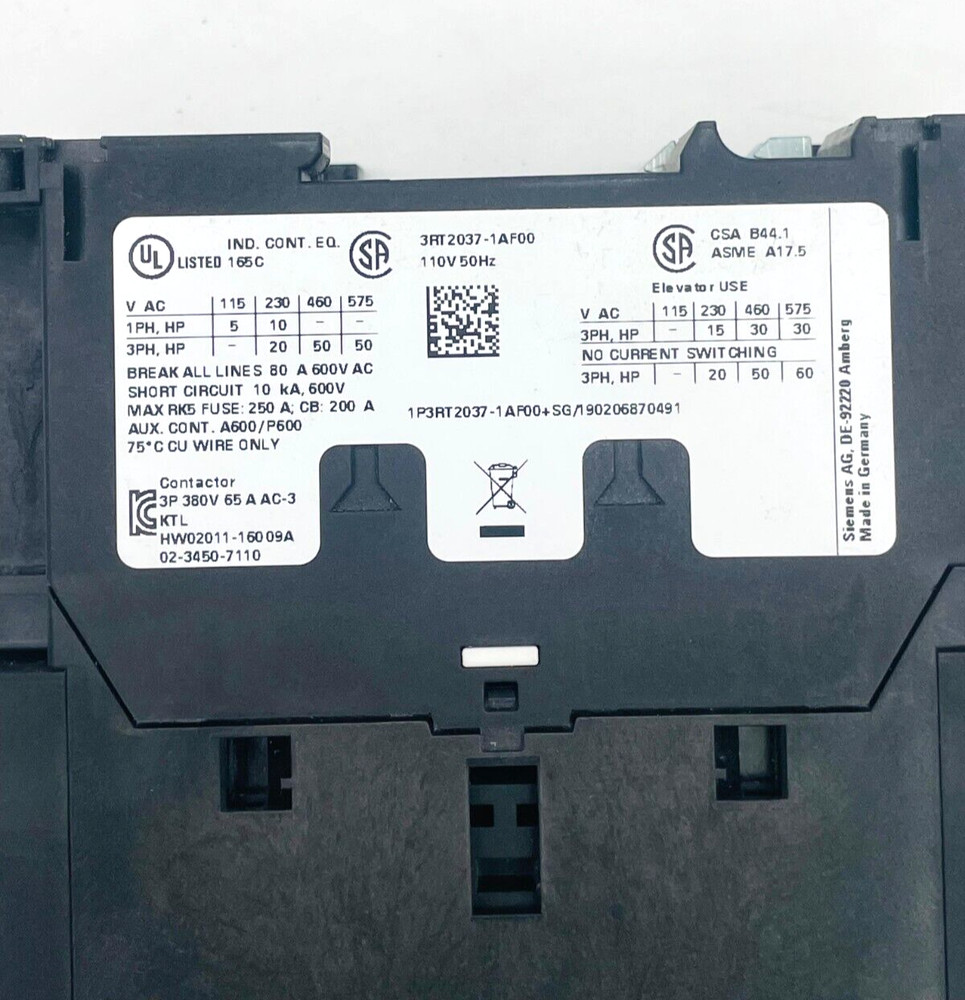 SIEMENS 3RT2037-1AF00 Contactor