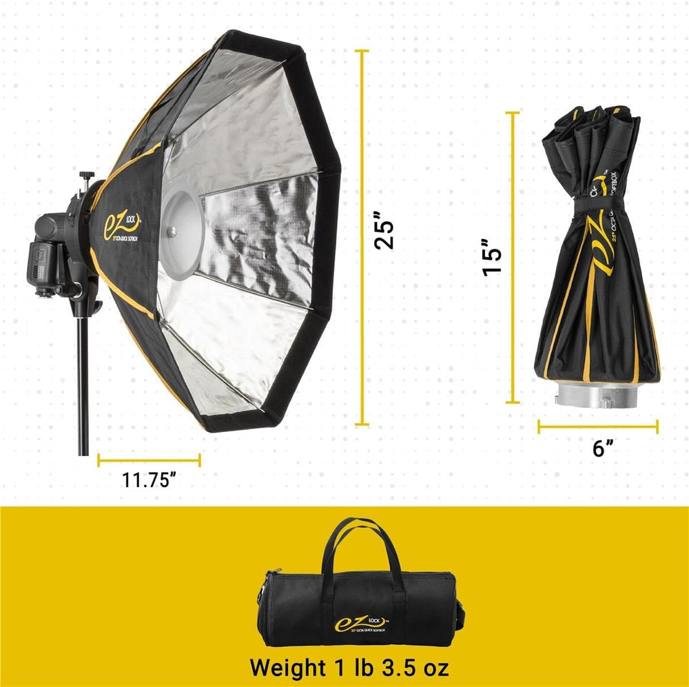EZ Lock 25" Octa Small Quick Softbox, Eight-Sided Parabolic Softbox Opens up and