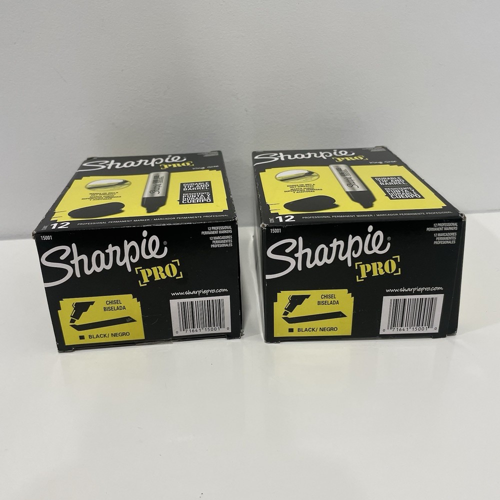 2 Boxes Sharpie PRO Permanent Markers King Size Chisel Black 12 Ct (24 Total)