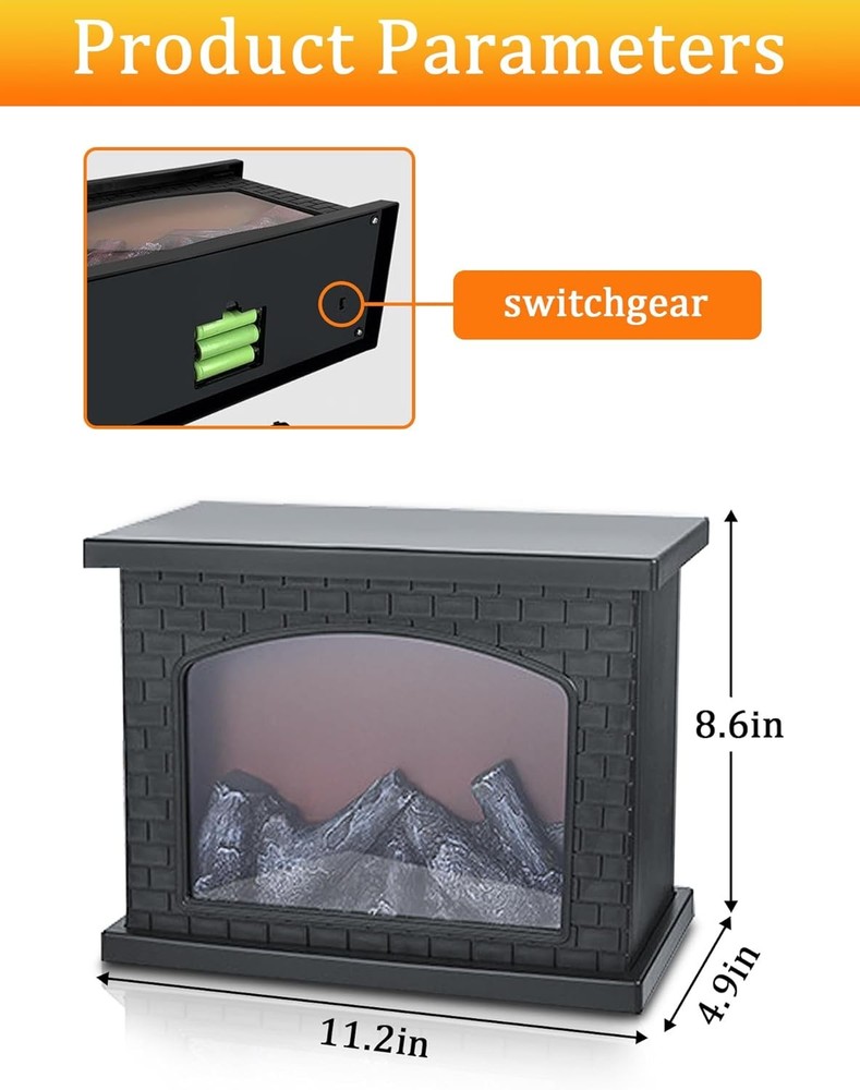 Electric Fireplace Lantern with Realistic LED Flame Effect, USB Battery Powered,