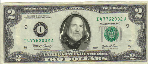 Willie Nelson $2 Dollar Bill Mint! Rare! $1