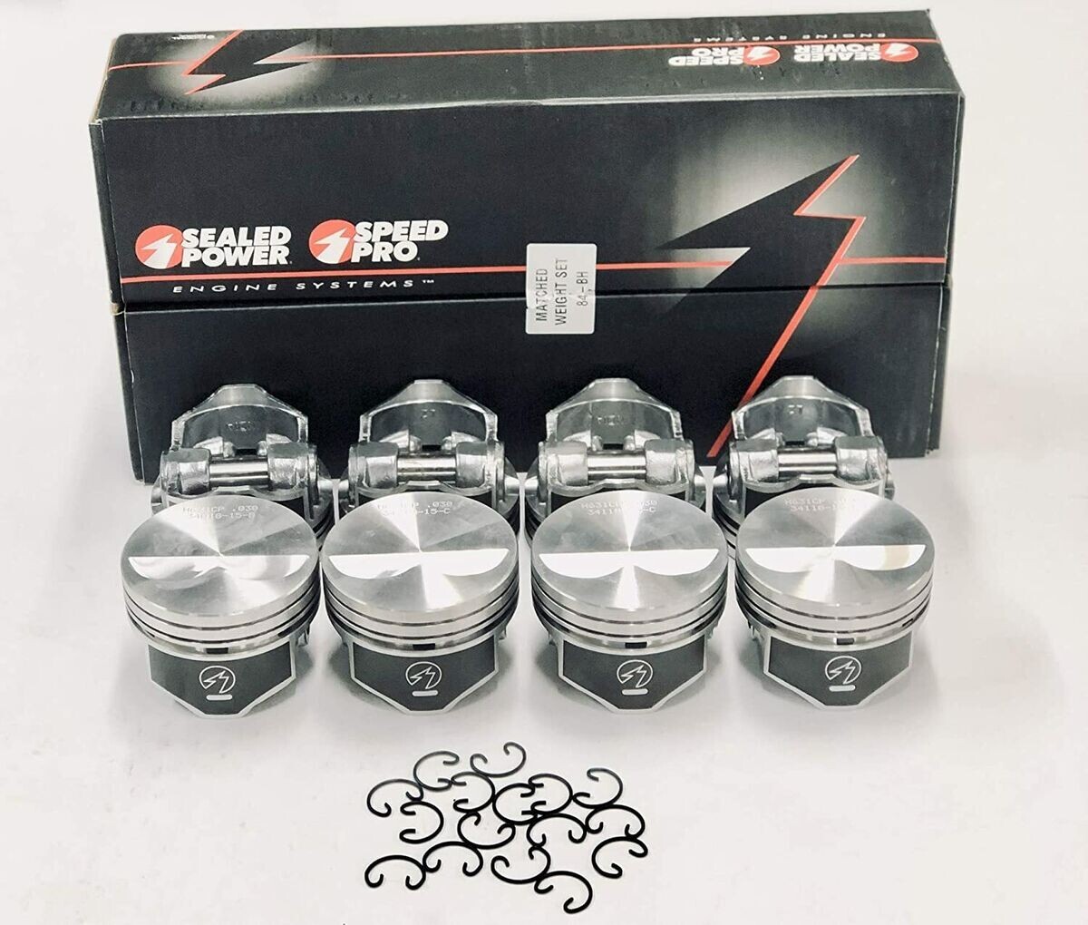 SPEED PRO Hypereutectic Coated Flat Top 2vr Pistons Set/8 Chevy SB 350 9.7:1 STD