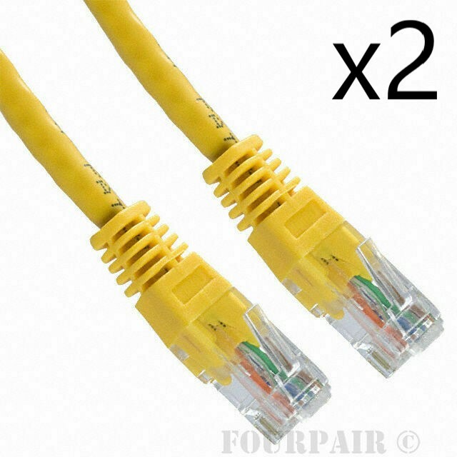 2 Pack Lot - 10ft CAT5e Ethernet Network LAN Router Patch Cable Cord Wire Yellow