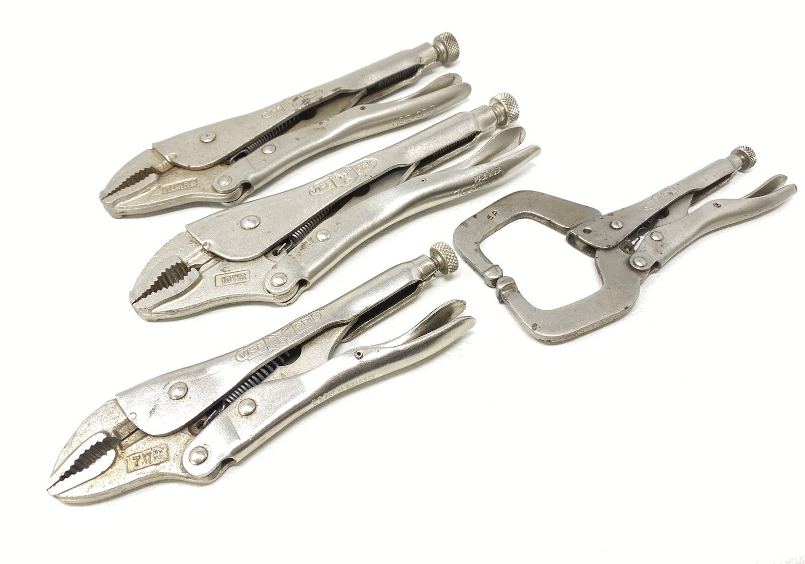 Vintage Lot of 4 Vise Grip Petersen-Dewitt USA Made Locking Pliers 10WR 7WR & 6R