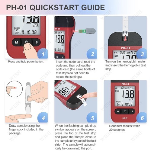 URIT Hemoglobin Analyzer Fast HB Testing Kit with 125 Test Strips Anemia test