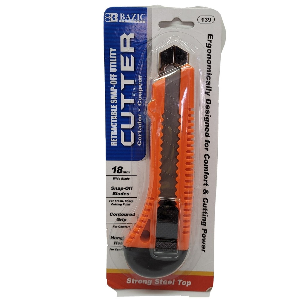 Bazic Orange Retractable Snap-Off Utility Cutter Ergonomically designed 18mm