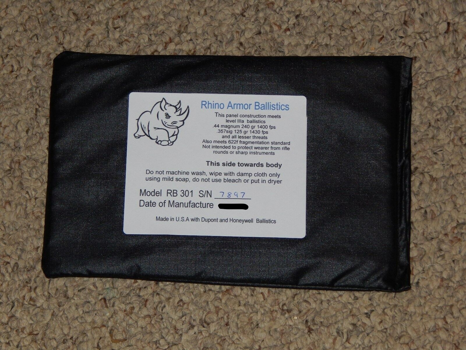 PAIR of BULLETPROOF INSERTS 5x8"  IIIa Vest Pocket or SIDE SAPI Pockets