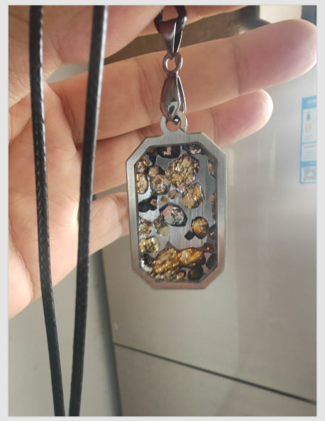 Pallasite meteorite pendant ,Brenham meteorite Necklace QB343