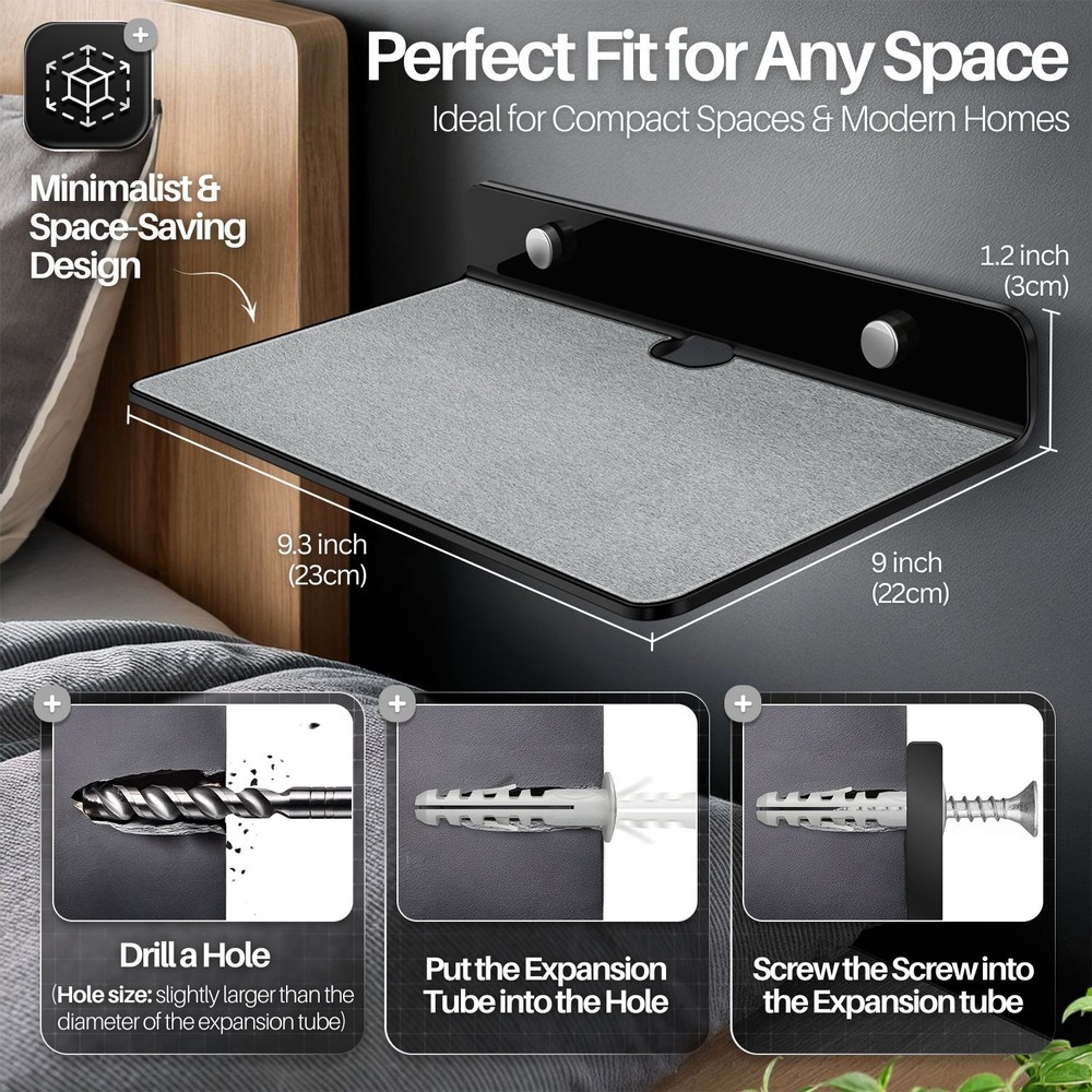 Small Floating Speaker Shelf Acrylic Wall Mount, 9 Inch (2 Pack, Black)