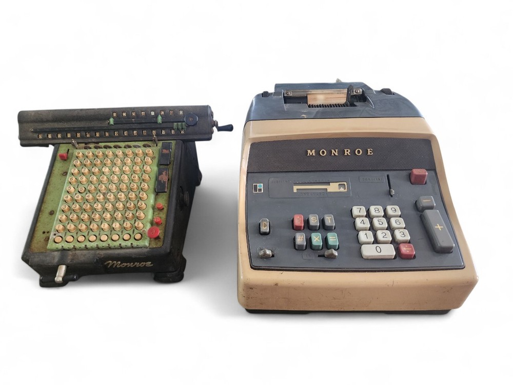 Rare Mach 1 Monroe Ten Key Adding Machine & Monroe LA5-160 Adding Machine VTG