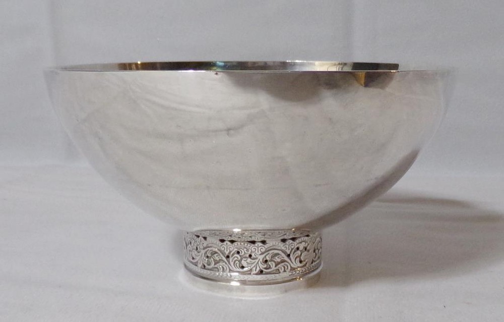Danish Mid Century Modern Silverplate Bowl Pierced