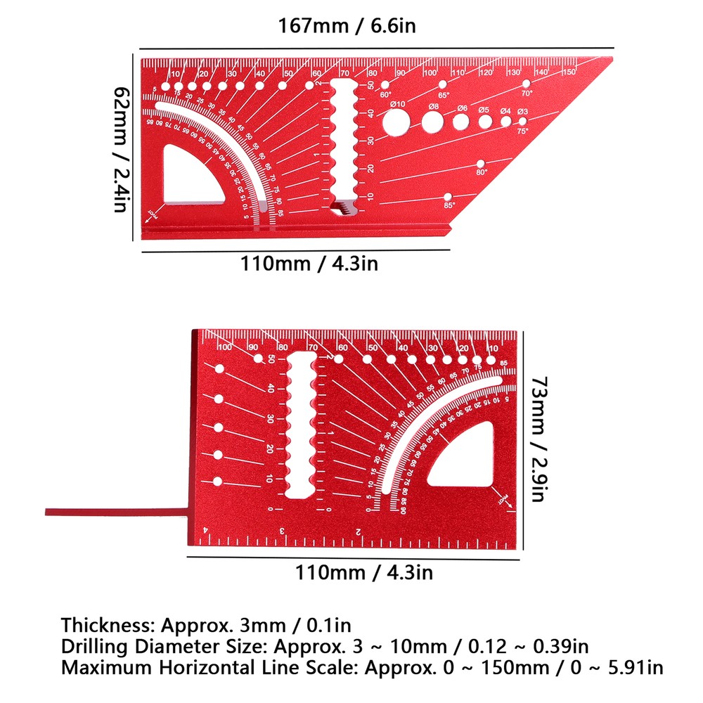 3D Mitre Angle Measuring Tool Square Size Measure Ruler Multifunctional