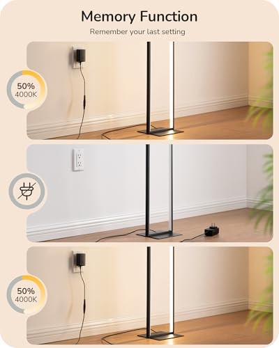 LED Floor Lamp, 55" Modern Minimalist Rectangular Corner Rectangular-Black