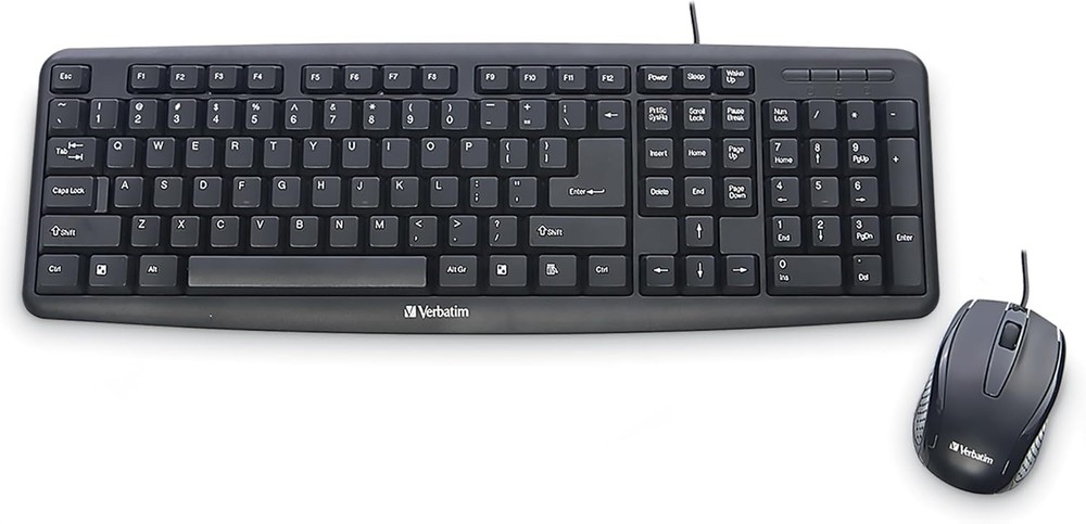 Comfortable Wired Keyboard with Adjustable Legs & Ambidextrous Mouse - Black