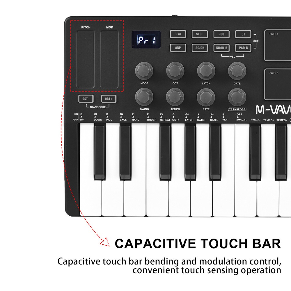 M-VAVE 25-Key USB MIDI Keyboard Controller with 8 Backlit Drum Pads 8 Knobs J0H1