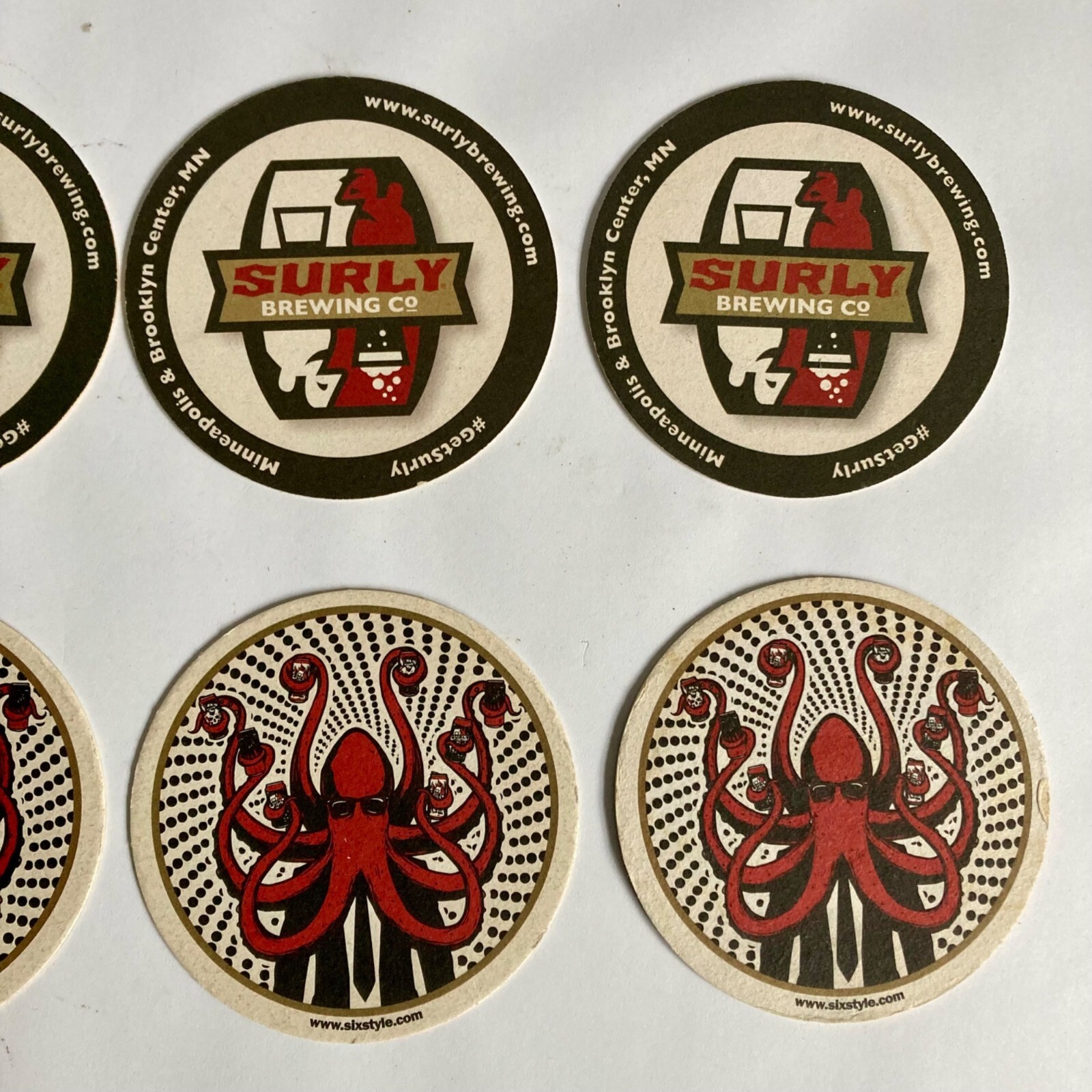 Set of 8 SURLY BREWING COMPANY Beer Coasters Octopus Minnesota MN