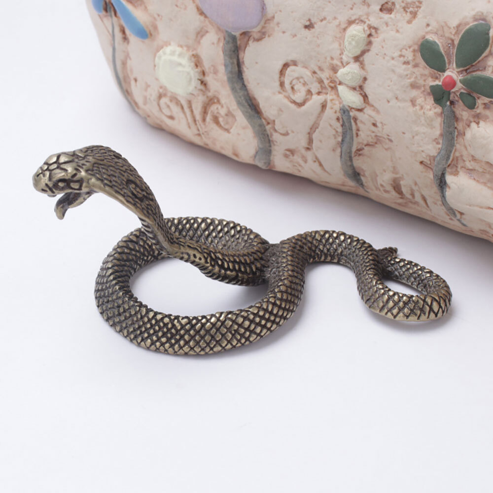 Antique Bronze Cobra Boa Snake Statue Miniature Figurines Copper Zodiac 35*70mm