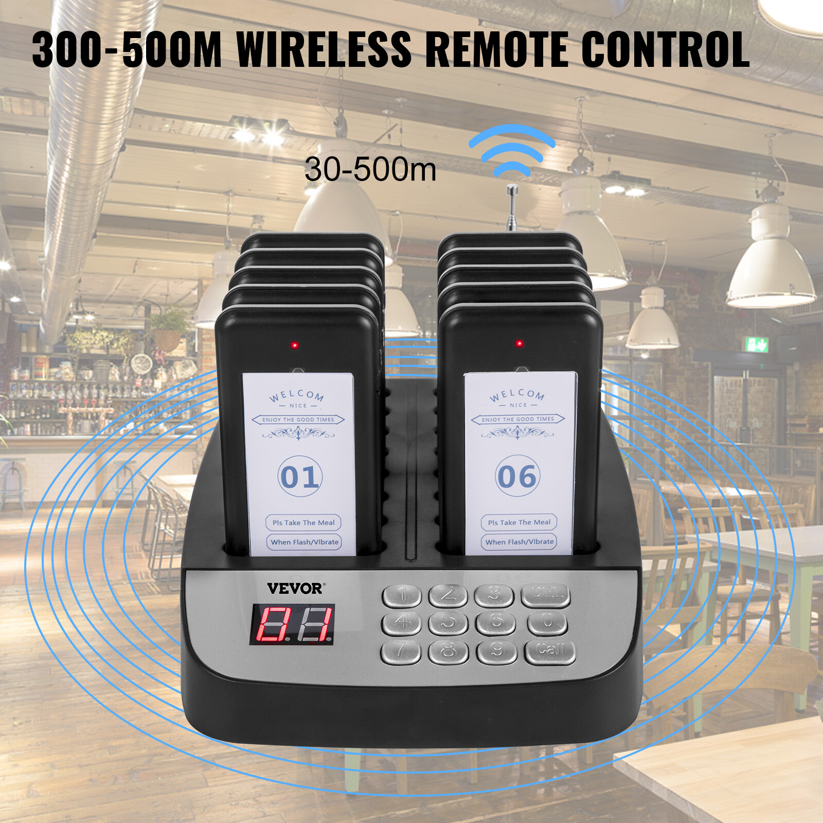 VEVOR Restaurant Wireless Guest Paging System 16 Beepers Queuing Calling Pagers