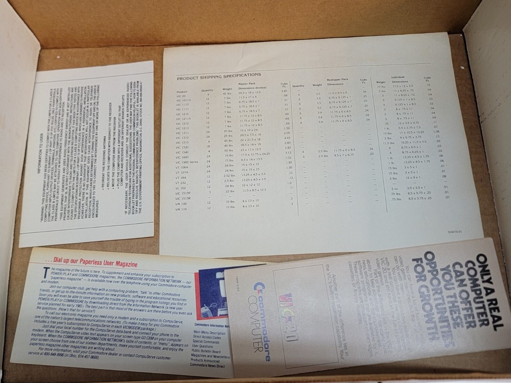 COMMODORE VIC 20 COMPUTER W/POWER SUPPLY & ORIGINAL BOX