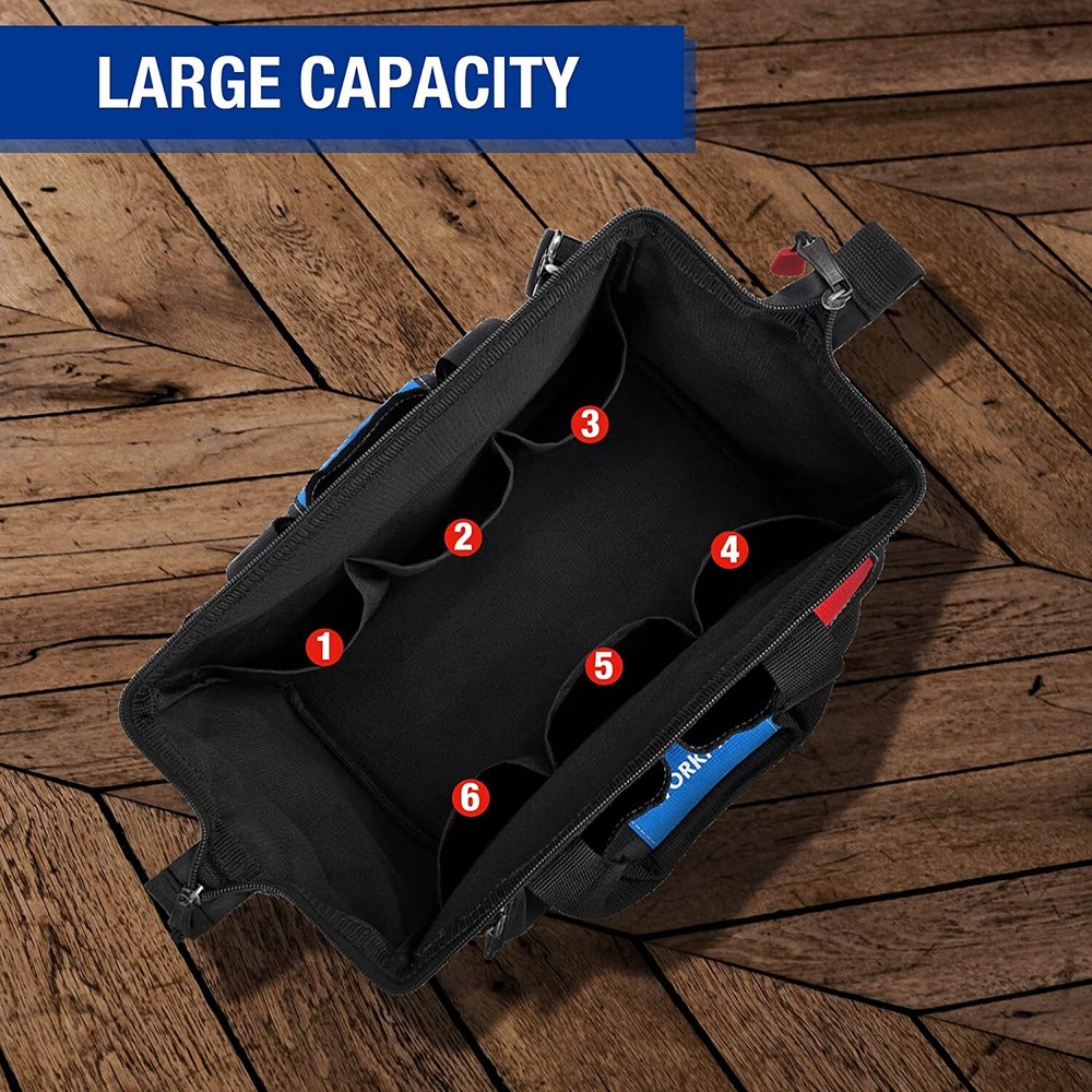 WORKPRO 14" Tool Bag 13 Pockets Close Top Wide Open Mouth w/Adjustable Shoulder