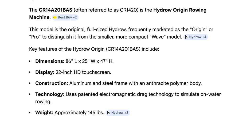 HYDROW Origin Rowing Machine New In Sealed Box