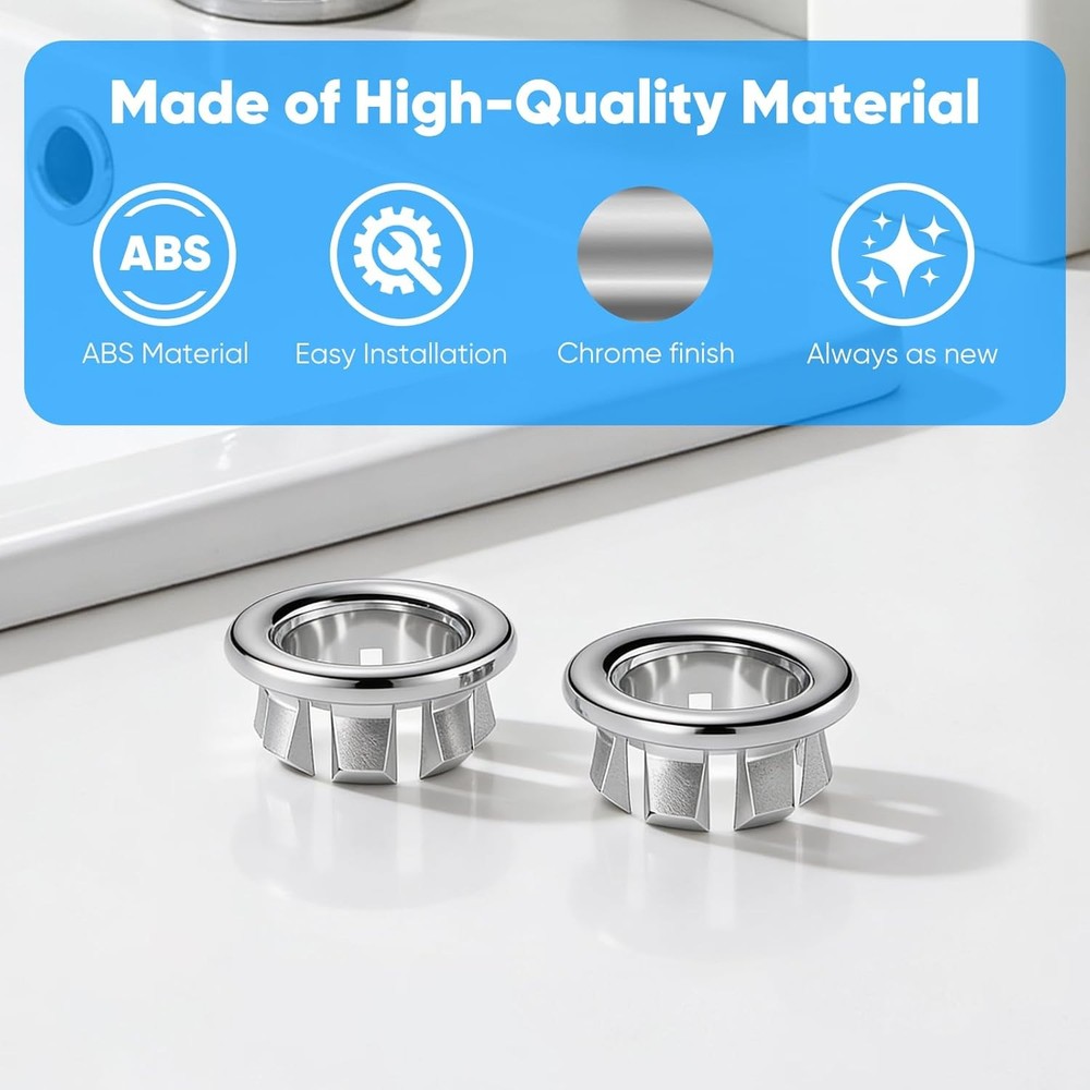 Sink Overflow Ring, 4-Pack Universal Fit Chrome Basin Trim Ring – Easy Install