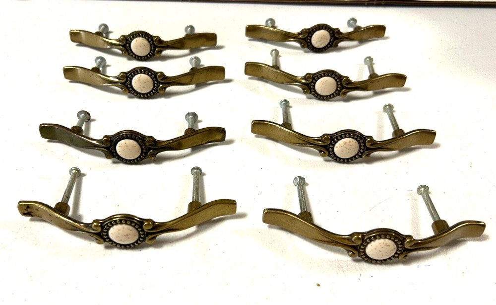 8 Vintage Brass Drawer Pulls,  5" Long, has 3" Hole separation