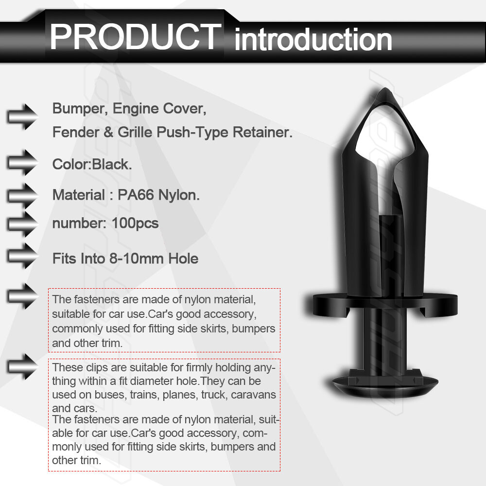 100x 8mm Fender Clips Body Rivets Push Pin for ATV HONDA TRX300EX 450R Rancher