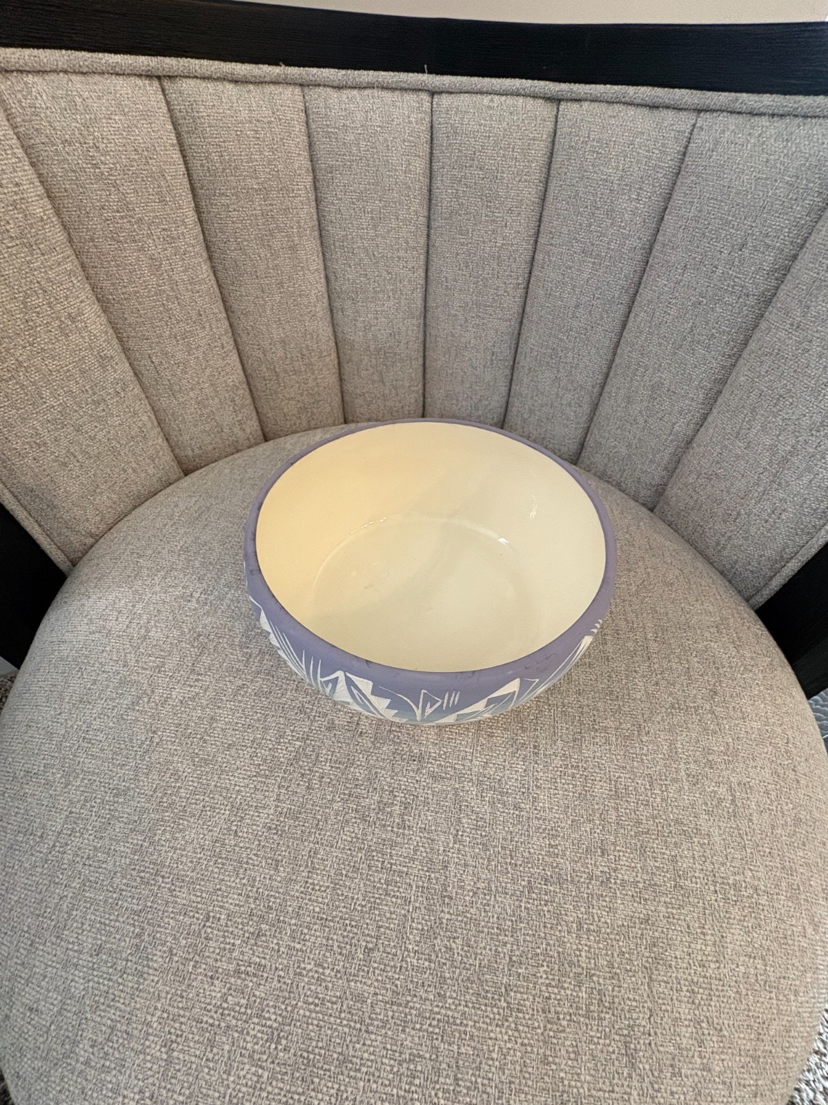 Navajo Bowl Blue & White Mesa Verde Etched Hand Painted & Signed 7.5"X3.5" NEW!