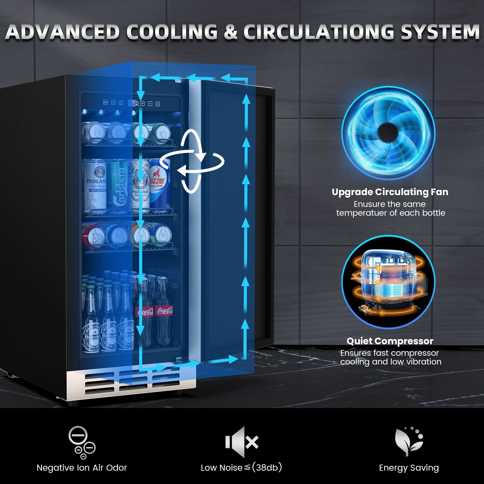 15" Outdoor Beverage Refrigerator | Weatherproof Stainless Steel Fridge 80 Cans