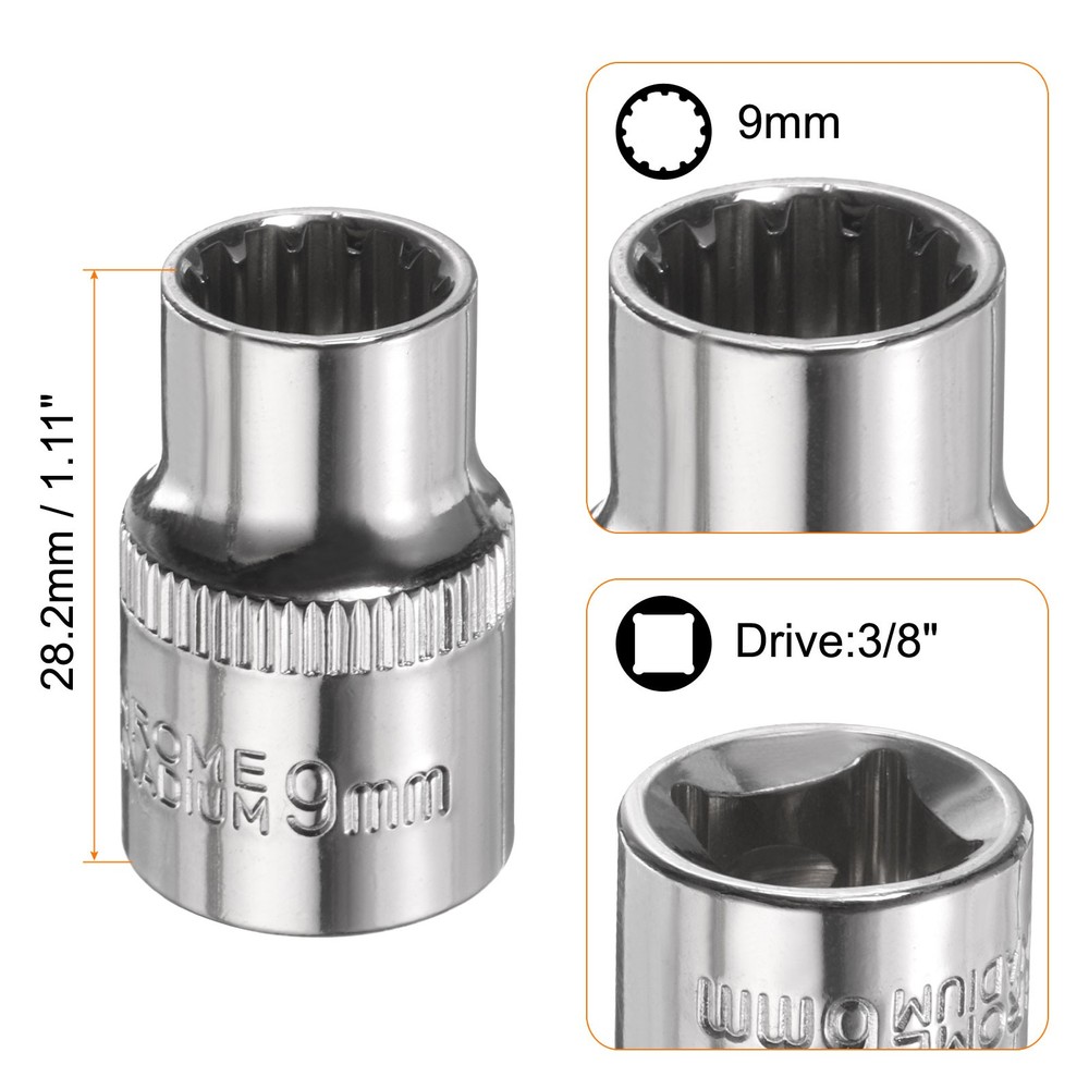 12 Points Socket 3/8" Drive 9mm Metric Shallow Impact Socket