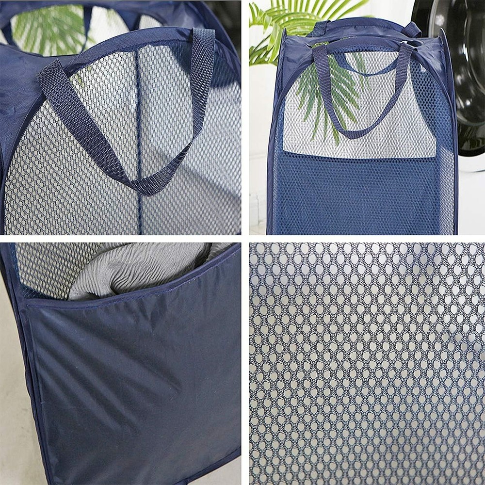 Lightweight Mesh Laundry Baskets - Reinforced Handles, Space-Saving Design