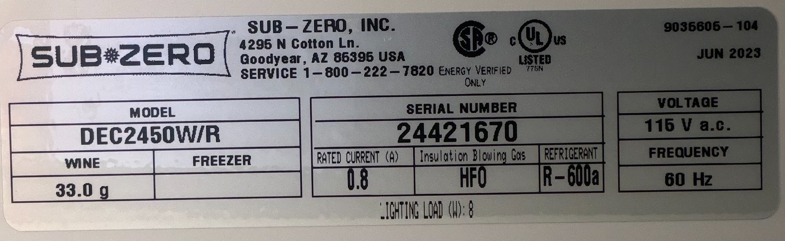 Sub-Zero Designer Series DEC2450WR 24 Inch Dual Zone Smart Wine Cooler