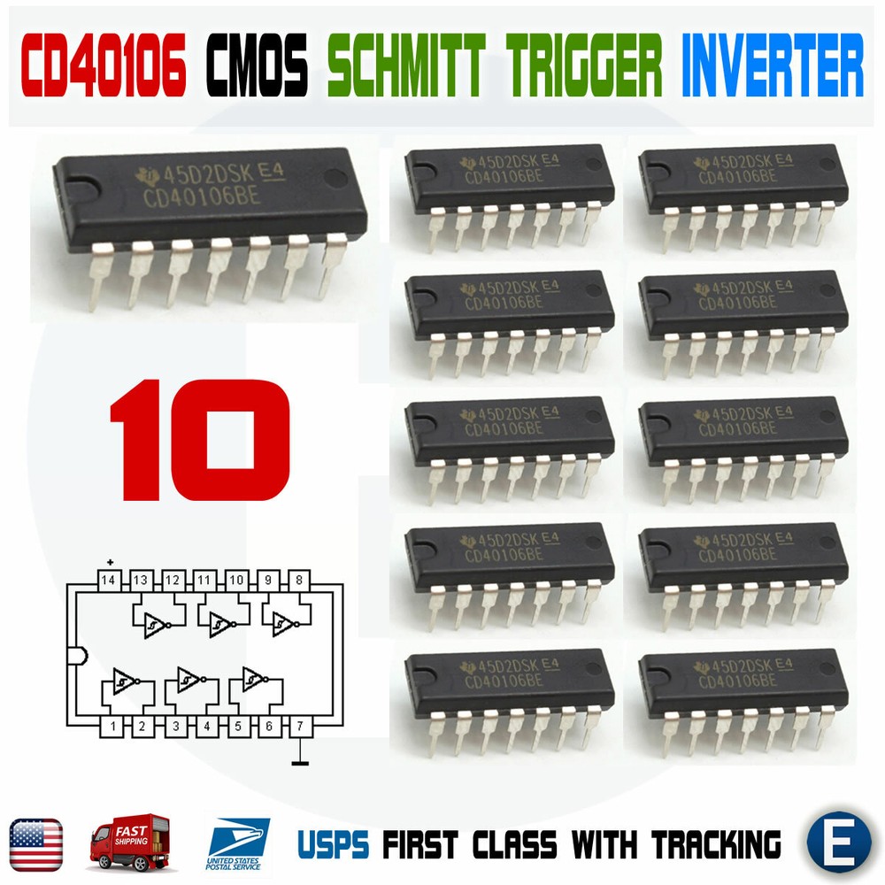 10PCS CD40106BE CD40106 DIP-14 40106 HEX Six Schmitt Trigger Inputs USA