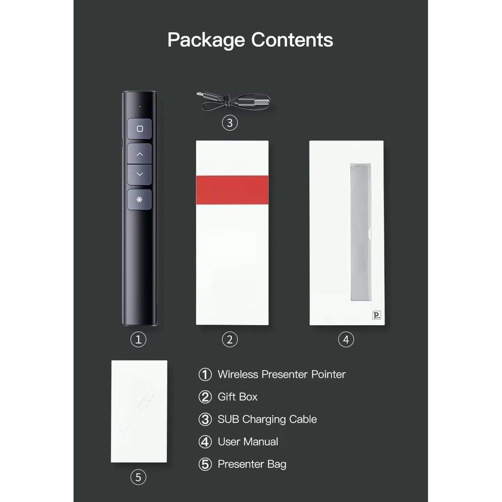 2.4 GHz Wireless Presenter with Red Pointer RF Remote Control Rechargeable Green