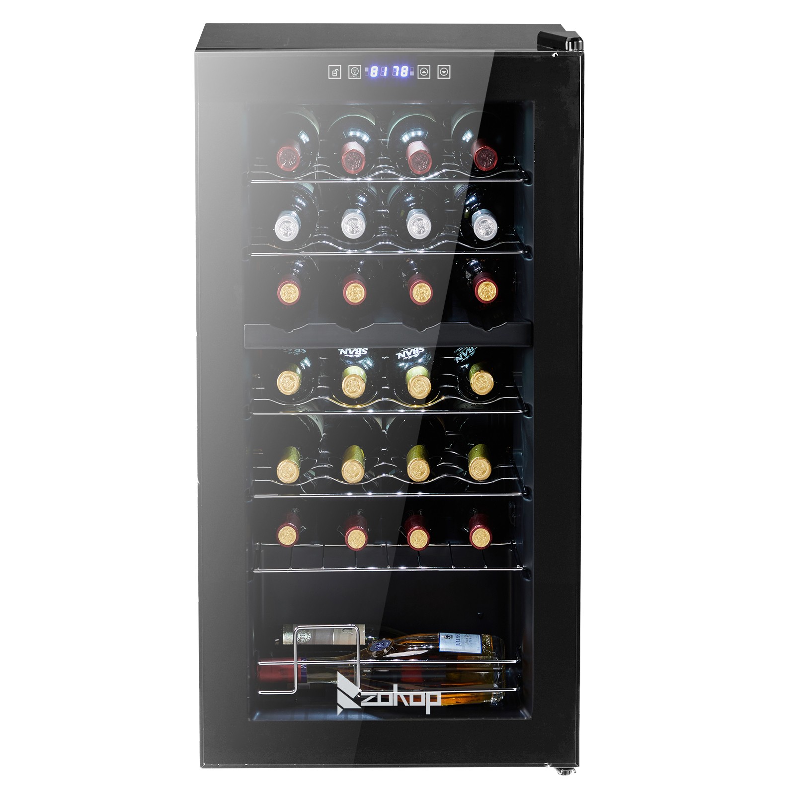 28 Bottle Wine Fridge Freestanding Compressor Wine Cooler Refrigerator, Beverage