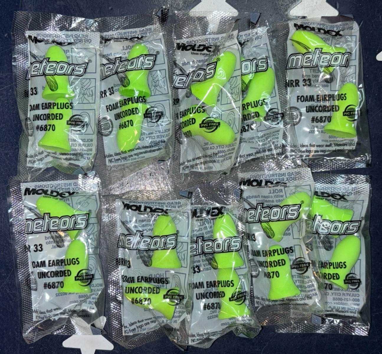 10 Pair Travel Airplane Safe MOLDEX 6870 Meteors NRR 33db Earplugs UNCORDED