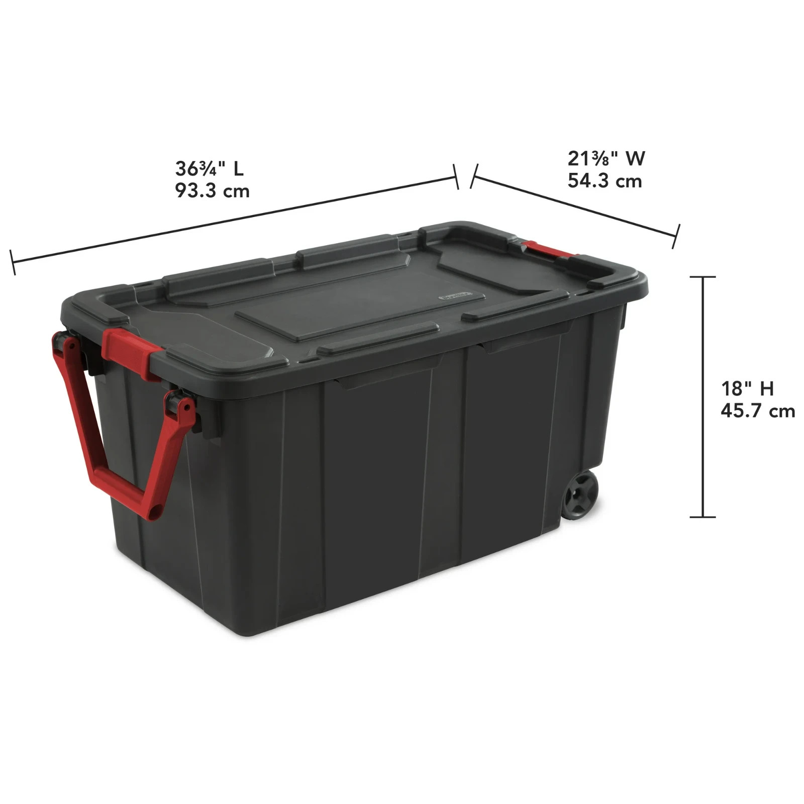 Sterilite Industrial 40 Gal Wheeled Storage Tote Black Container Handle 2-Pack