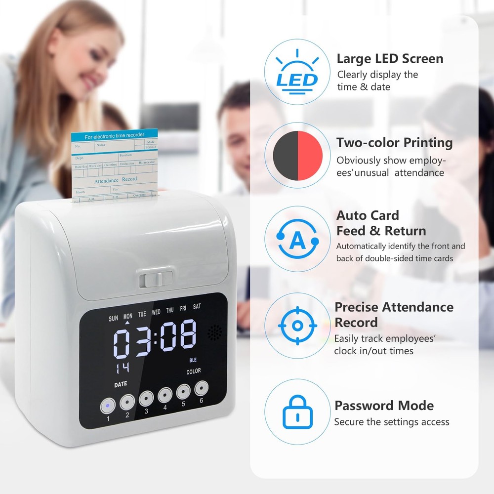 Time Clock with Passcode, Auto-Align Time Clocks for Small Business, Time Clo...