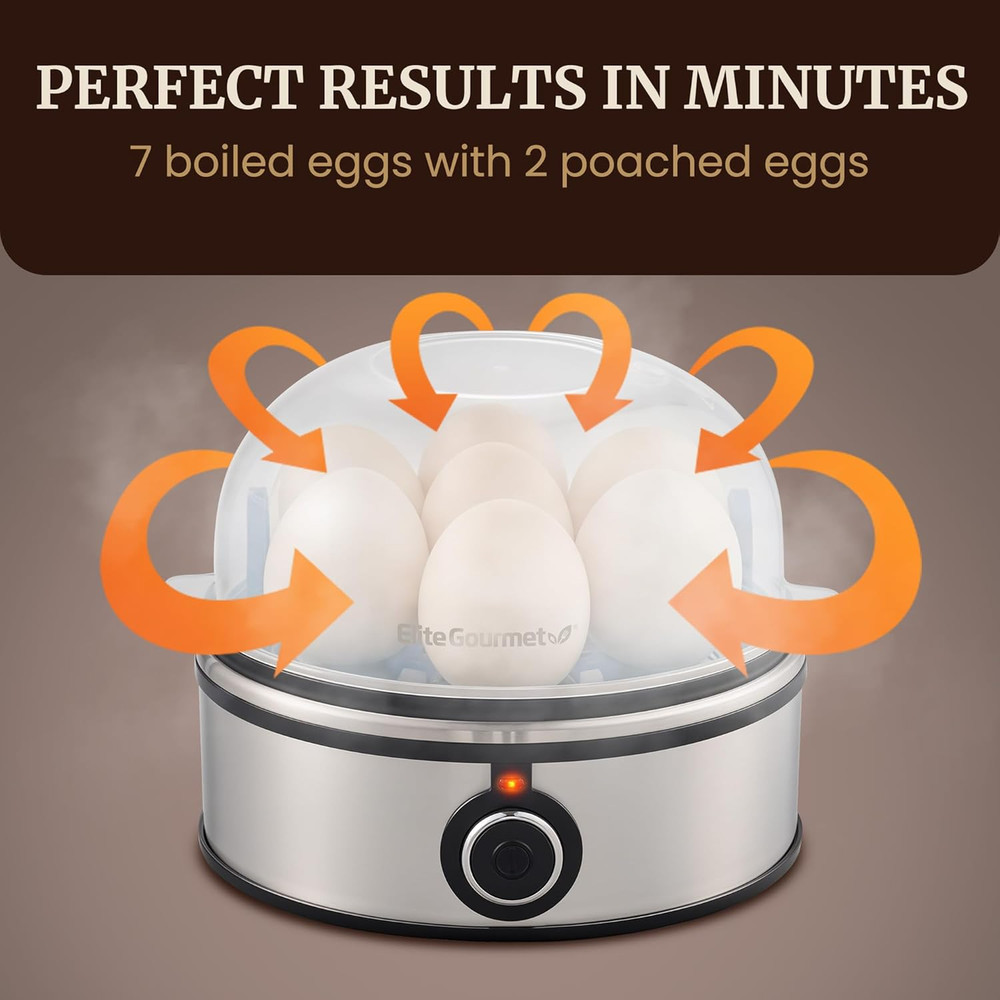 EGC855SS Easy Egg Cooker, 7-Egg Capacity, Soft, Medium, Hard-Boiled, Omelets, Po