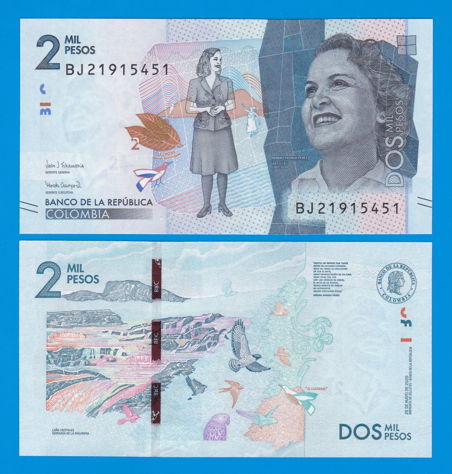 Colombia 2000 Pesos P 458f New date 2020 UNC ( P 458 f ) 2 MIL