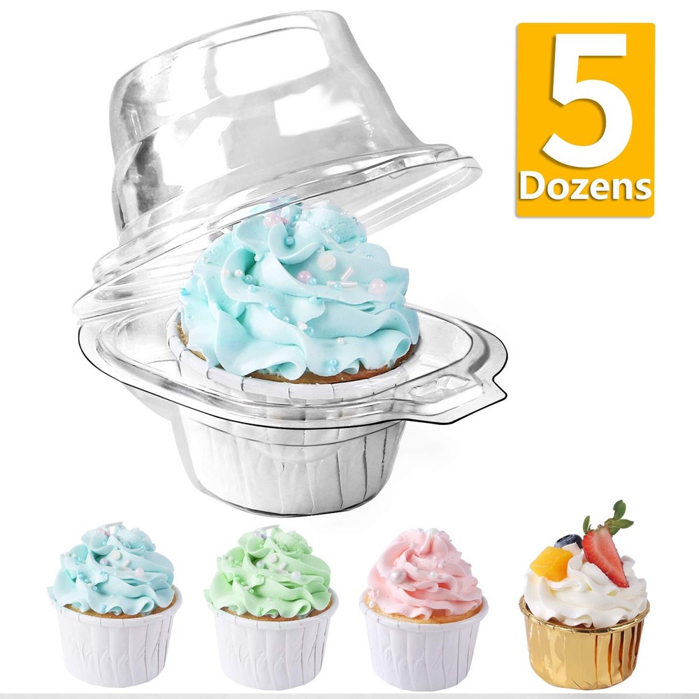 60 Packs Individual Cupcake Containers Stackable Single Compartment Disposable