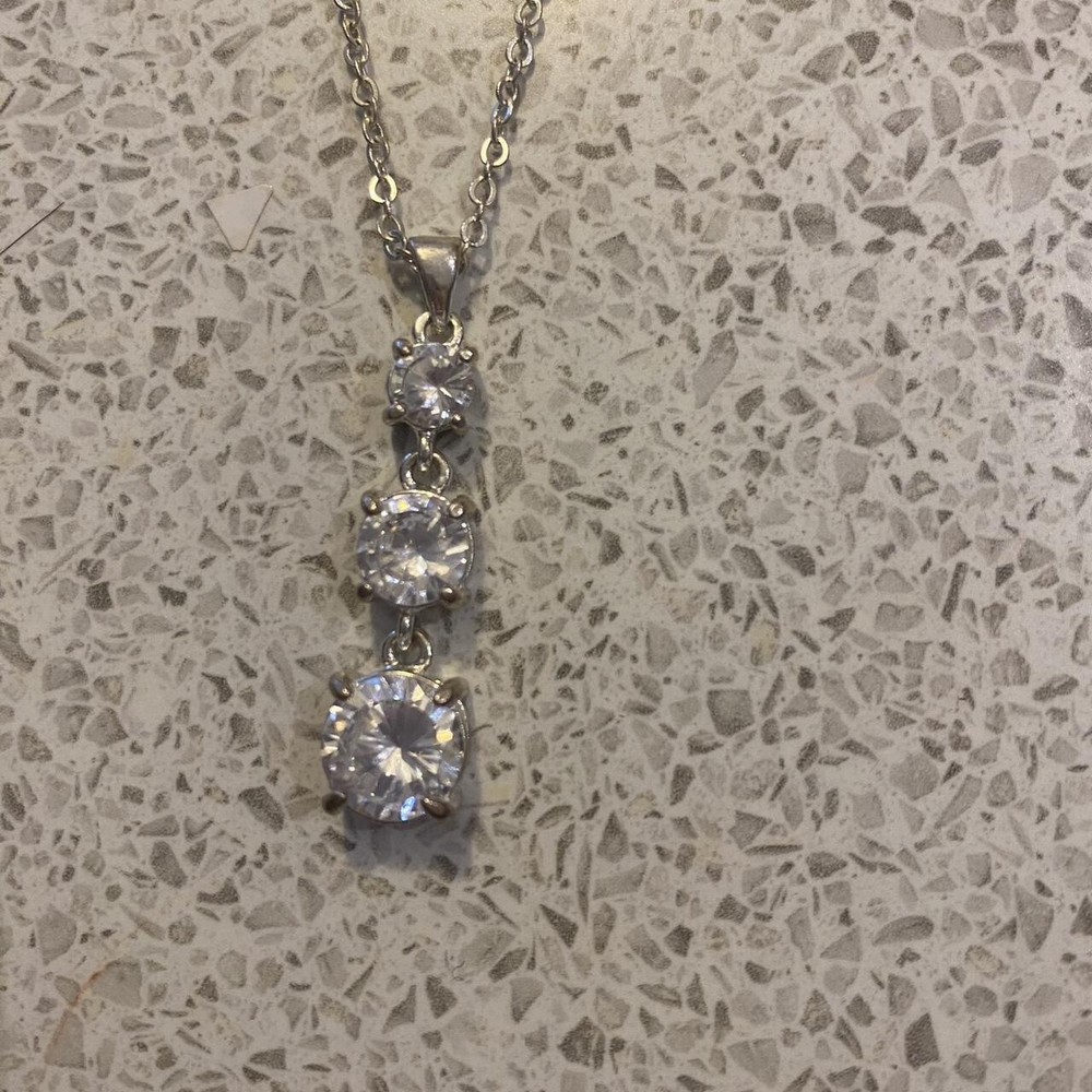 White Stone Square Pendant, Chain and earrings set