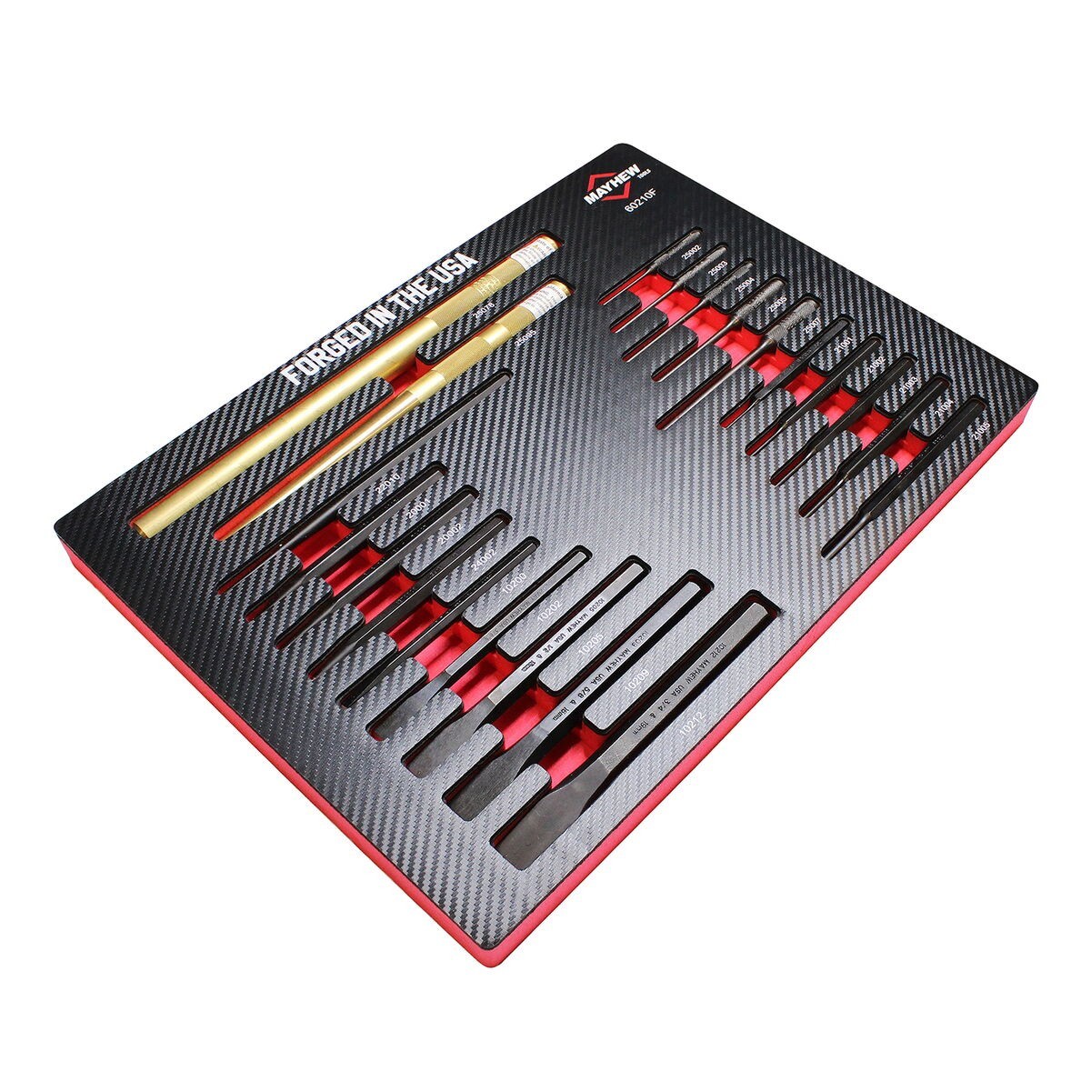 Mayhew 21pc Punch and Chisel Set 60210F w Foam Block Pilot Pin Solid Made in USA