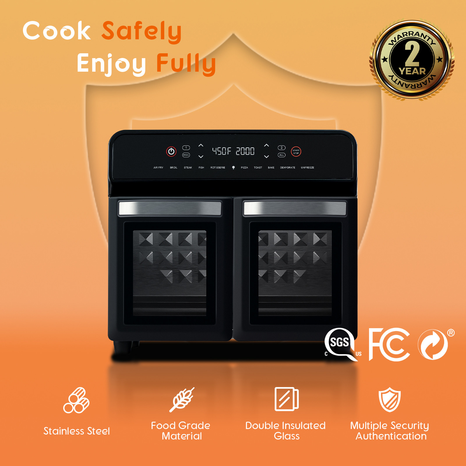 24QT Stainless Steel Dual Zone Air Fryer Oven with Rotisserie,Toaster Oven