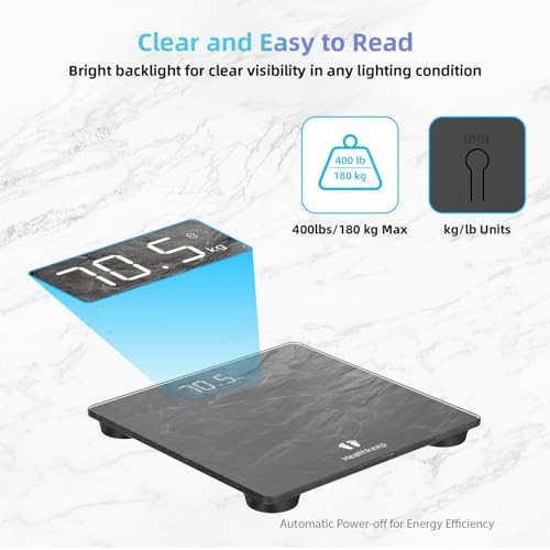 High Precision Digital Bathroom Scale, Step-On Technology, LED Display, Slim Des