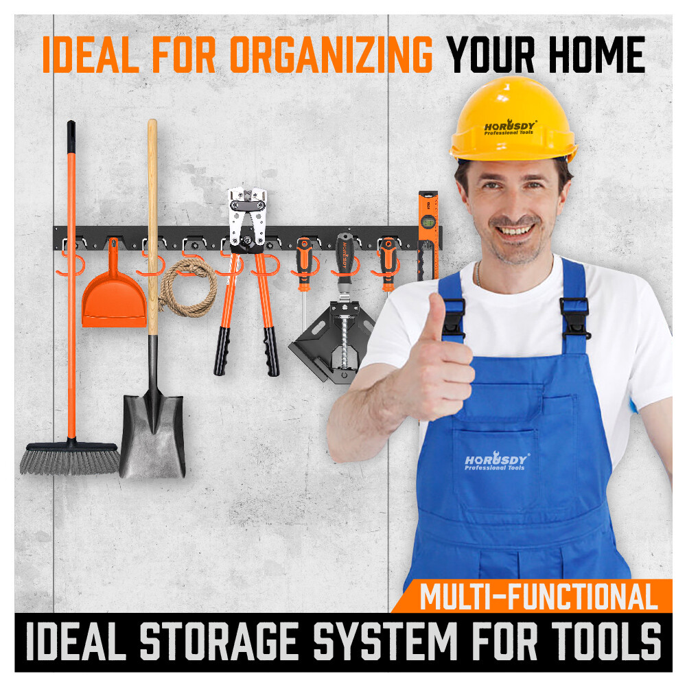 64 Inch Garage Tool Organizer Wall Mount Hooks Adjustable Storage Holders Garden